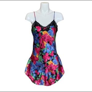 Vintage Cine Star Vibrant Floral Lace Nightie Small